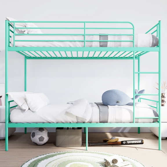 Elitezip Twin Over Twin Bunk Bed, Convertible Into 2 Individual Beds, Metal Bunk Bed with Ladder and Guardrails, Space-Saving Bunk Bed for Teens, Adults, Bunk Bed for Bedroom, Dorm, Noise Free, Green