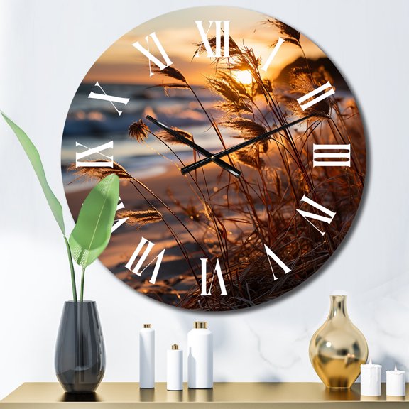 Designart "Sunrise Breeze on the Beach IV" Nautical & Beach Oversized Wall Clock