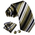 thumbnail image 5 of Barry.Wang Olive Green Silk Ties for Men Sets Woven Black Striped Formal Necktie Pocket Square Cufflinks Wedding Party 4PCS White, 5 of 6