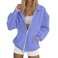 thumbnail image 2 of Ounisa Women Coats Top Casual Ziper Fleece Lapel Outerwear Jackets Relaxed Fit Oversized Sweatshirt with Hood Lightweight Fall Winter Jackets for Women 2025, 2 of 5