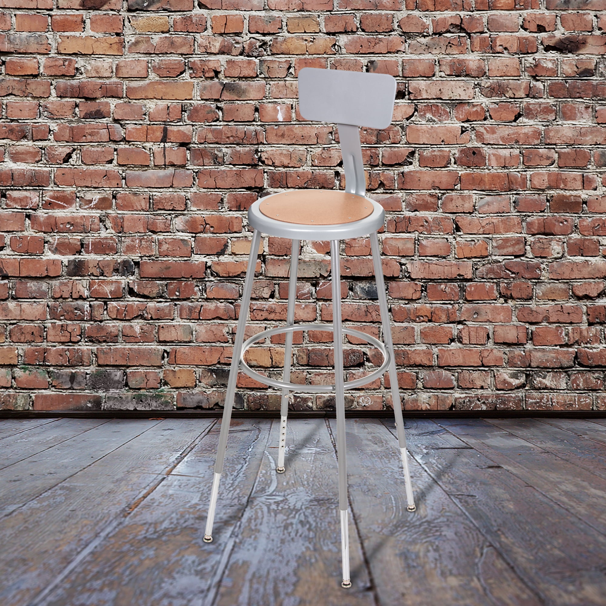 Hampden Furnishings Flynn 32"-39"H Adjustable Masonite/Steel Stool with Backrest, Grey, 2 PK