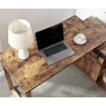 thumbnail image 3 of L Shaped Desk with Sliding Barn Door, 47" Computer Desk with Bookshelf, Corner Desk Workstation with Storage Shelves, Oak & White, 3 of 8
