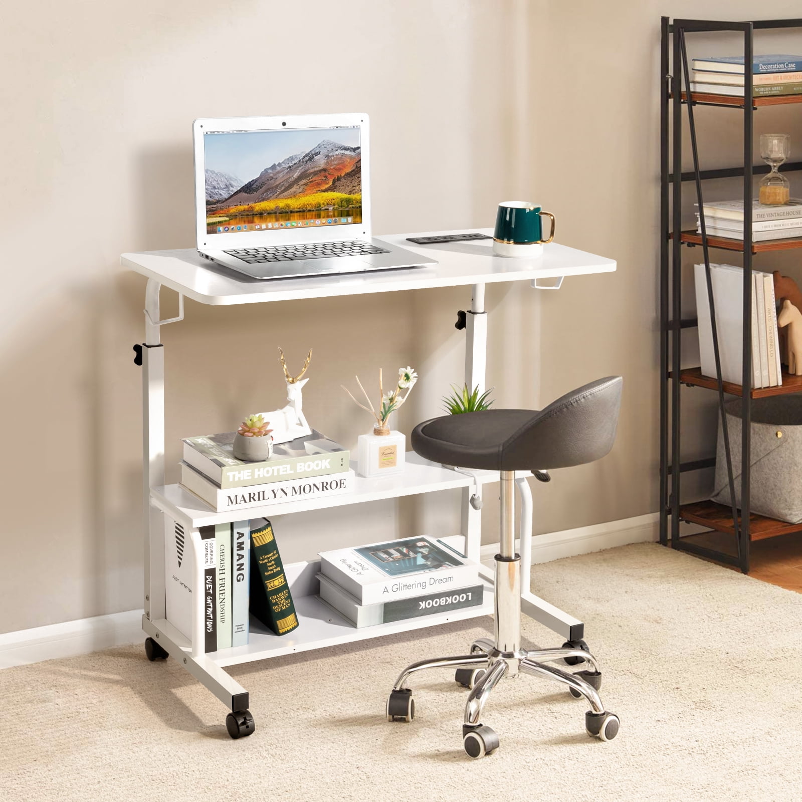 Ktaxon Computer Laptop Desk Stand Rolling Side Table Sofa End Cart PC Tray with Charging Station