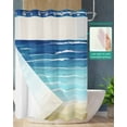 thumbnail image 3 of No Hook Shower Curtains, Blue Beige Ombre Extra Long Bathtub Curtains with Snap in Liner, Coastal Nautical Summer Beach Wave Waterproof Washable Fabric Bathroom Shower Curtain Sets, 72" x 96", 3 of 7