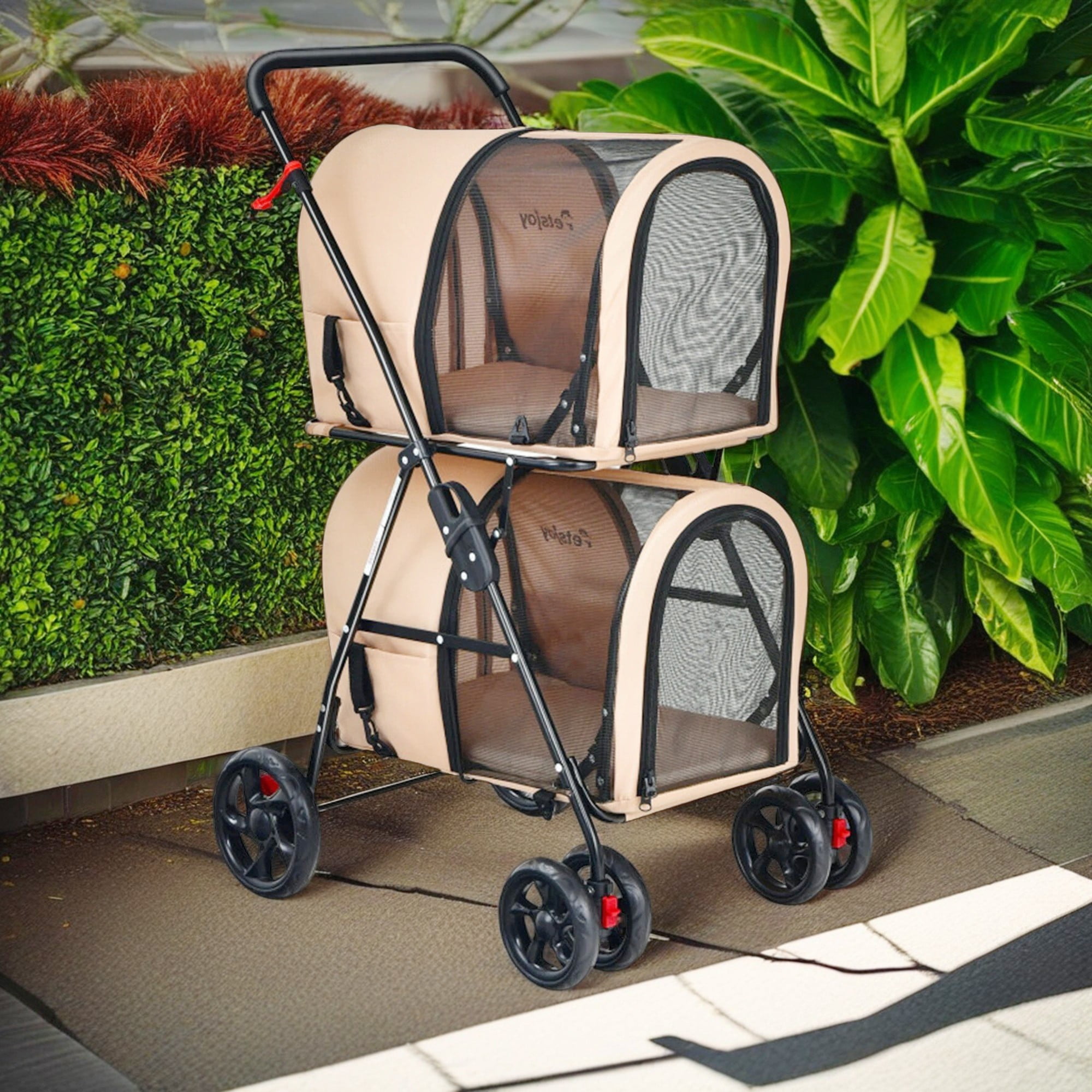 Pefilos 41" Double Pet Stroller Dog Cat Cage Jogger Stroller, 4-in-1 Travel Foldable Carrier Puppy Stroller with Detachable Carriers and Travel Carriage, Beige Pefilos 41" Double Pet Stroller Dog Cat Cage Jogger Stroller, 4-in-1 Travel Foldable Carrier Puppy Stroller with Detachable Carriers and Travel Carriage, Beige