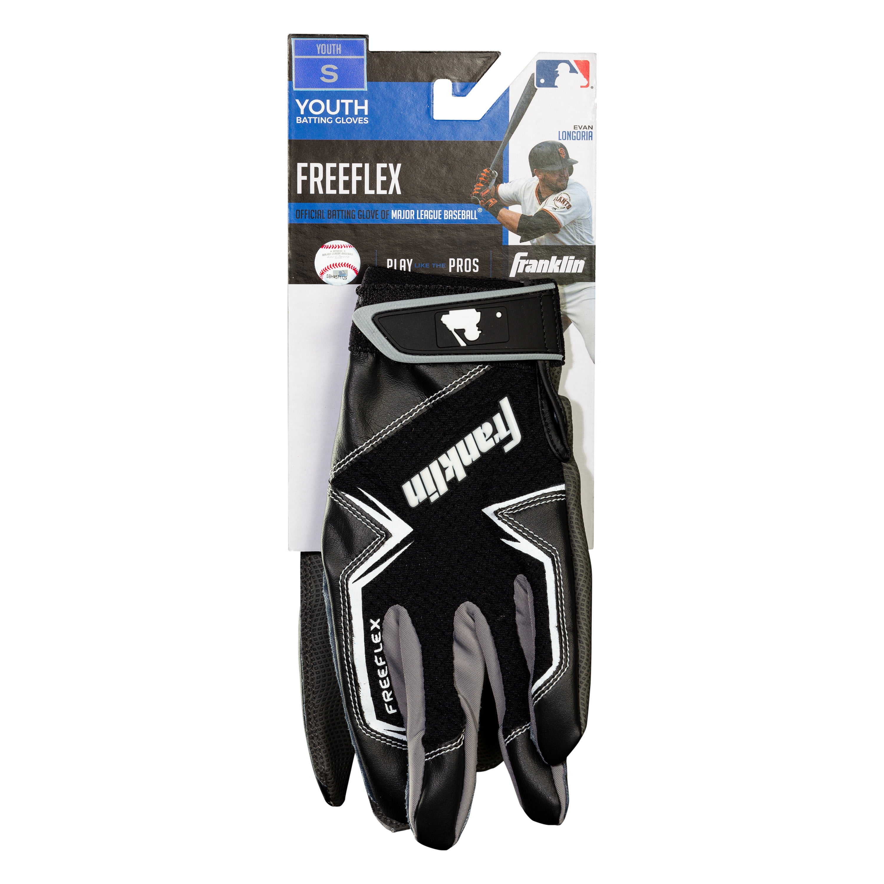 Franklin Sports MLB Free Flex Baseball Batting Gloves - Black/Gray/White - Youth Small - 1 Pair
