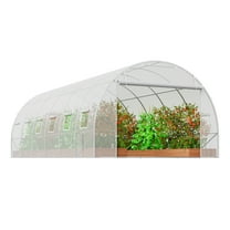 KFFKFF Walk-in Tunnel Greenhouse, 19.4x9.7x6.5 ft Hoop House with Galvanized Steel Frame, White PE Cover, Roll-up Zipper Door, and 12 Ventilation Windows for Outdoor Gardening