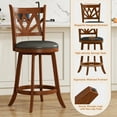 thumbnail image 5 of Joywind Farmhouse Swivel Bar Stools Set of 2, 24" Carved Lotus Barstools, Faux Leather Upholstered Counter Chairs with Solid Footrest & Wood Legs, Rustic Brown, 5 of 8