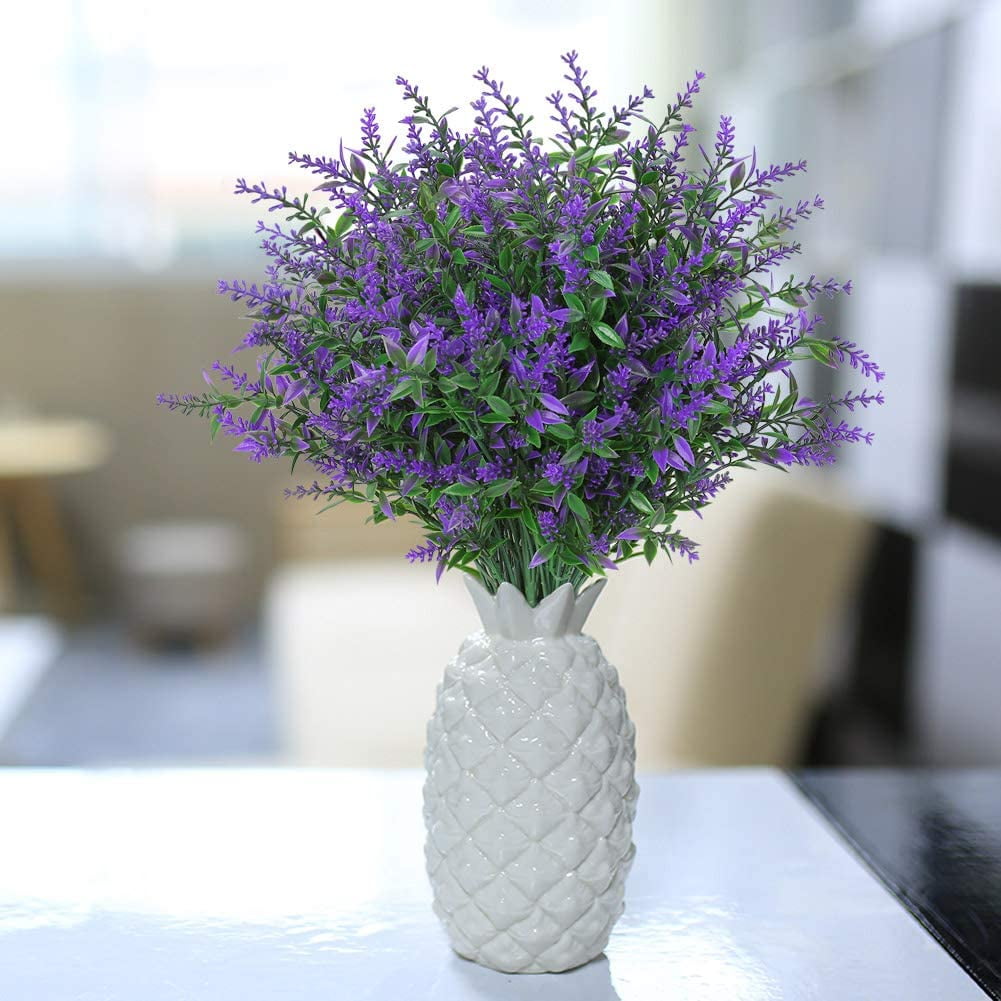 MAMOWEAR Artificial Lavender Flowers Outdoor Flowers UV Resistant Plastic Artificial Plants Fake Shrubs Flowers Greenery Bushes for Outdoor Garden Home Porch Box Decor(16PCS Purple)