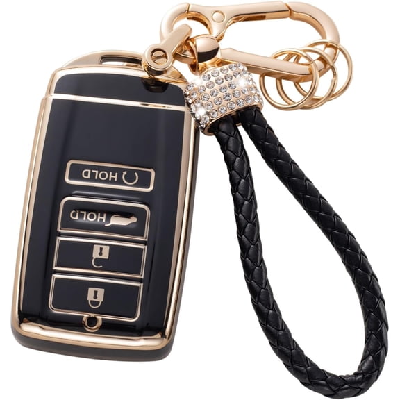 Car Key Fob Cover for Acura CDX RDX RLX TLX TLX-L ILX NSX 4 Buttons TPU Soft Smart Car Key Shell Case Key Protector with Bling Leather Keychain,1