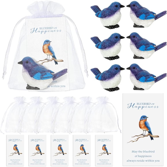 6 Sets Bluebird Pocket Charms Including Resin Birds and Poetry Cards Lucky Pocket Blue Bird Sign Little Christmas Inspirational Gifts for Friends Boss Family Coworker Souvenir