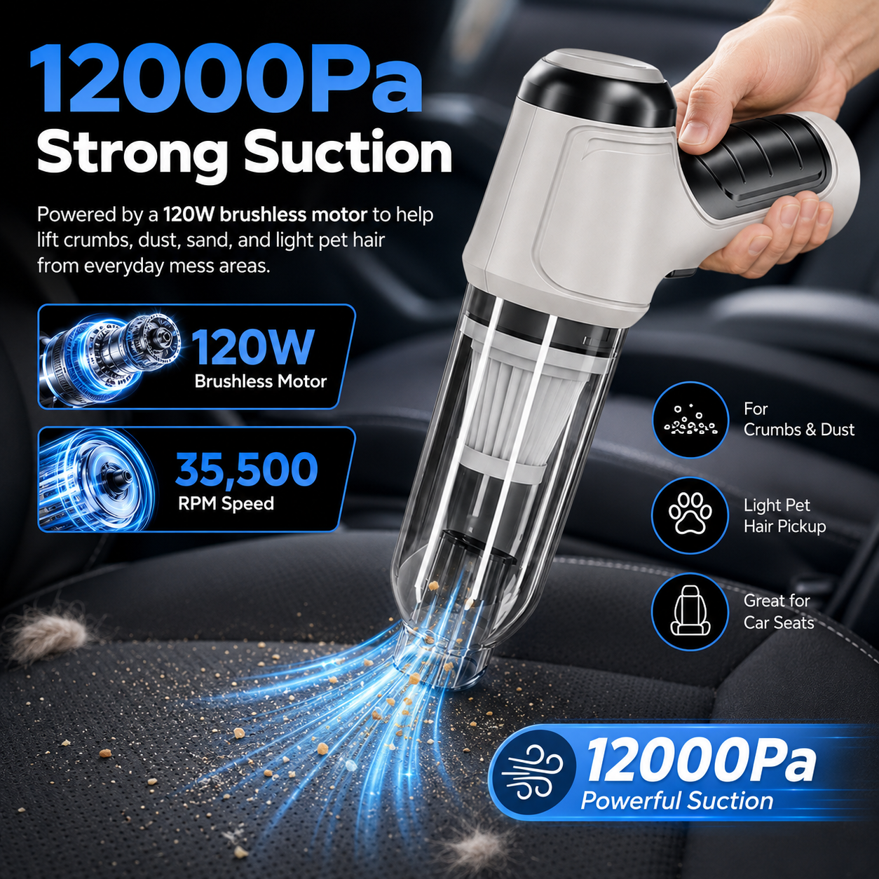 NIUTA Handheld Cordless Car Vacuum Cleaner, 12000Pa photo 5