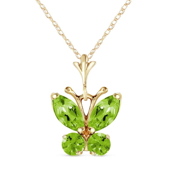 Galaxy Gold GG 14K Yellow Gold Peridot Butterfly Necklace - August Birthstone - Warmth & Prosperity - 16" to 24" - Fine Jewelry for Women