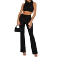 thumbnail image 1 of Sedceaty Women Pants Set, Pleated Sleeveless High Neck Vest with High Waist Pants Summer Outfit, 1 of 9
