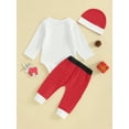 thumbnail image 4 of Liacowi 3PCS Newborn Baby Boy Clothes Long Sleeve Letter Santa Hat Print Romper Bodysuit Drawstring Pants Hats Infant Christmas Outfits 0-24M, 4 of 9