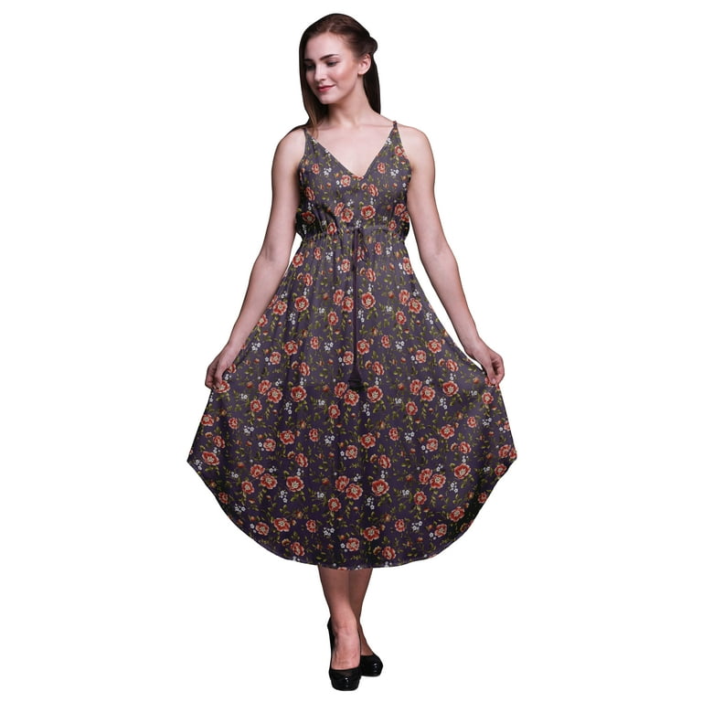 Bimba Floral Printed Women Midi Beach Dress Strappy Summer Resort