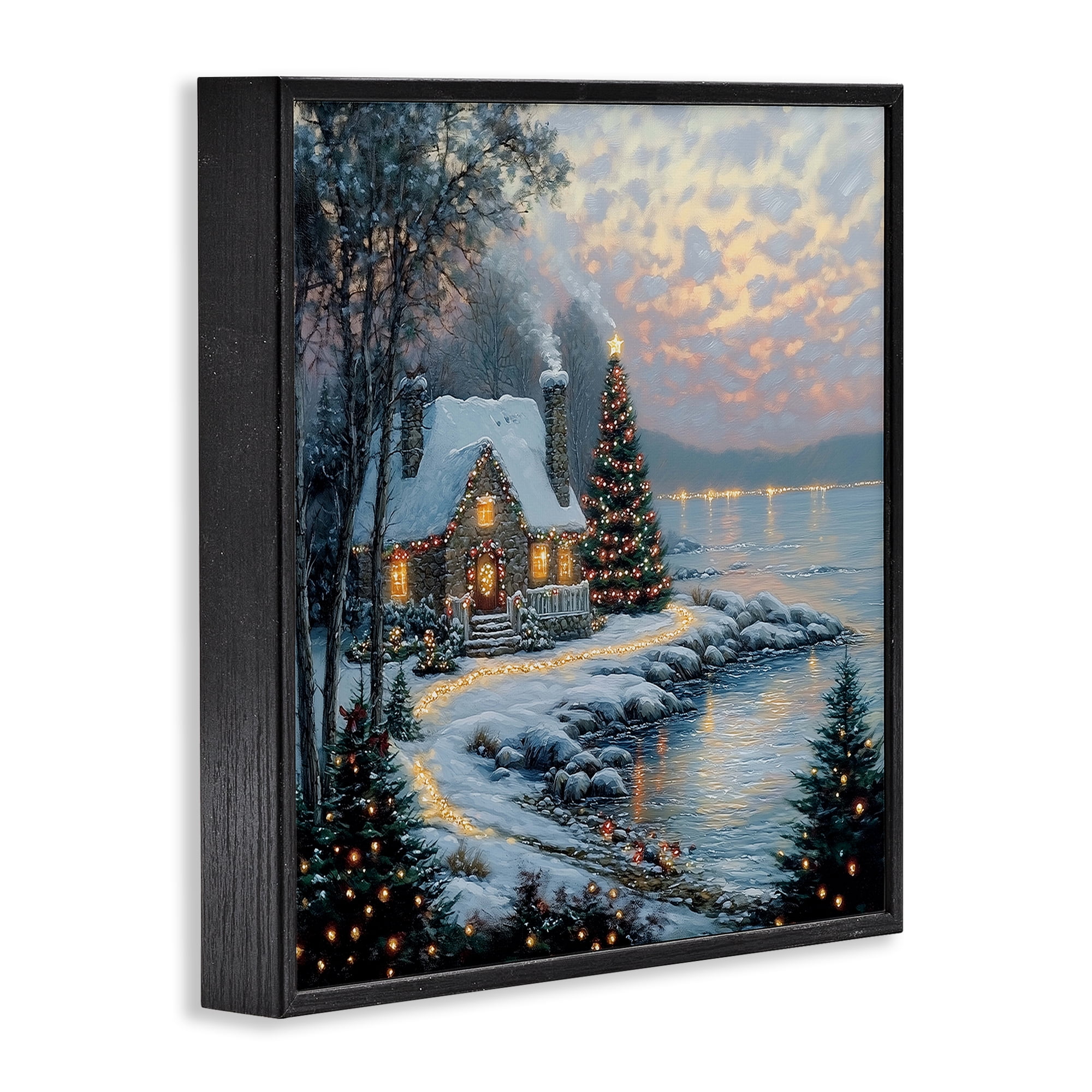 Stupell Industries Snowy Lit Cottage by Lake Black Framed Giclee Art, design by Heidi Kuntz