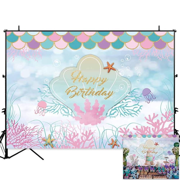 Under The Sea Little Mermaid Backdrop Purple Pink Mermaid Scales Teal Shell Ocean Party Background Girls Birthday Decorations Banner Photography Photobooth Props Walmart Com Walmart Com