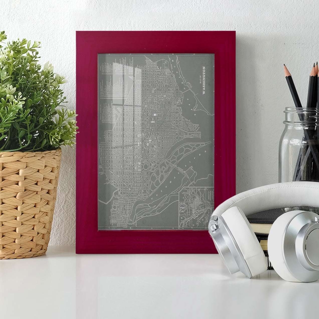 City Map of Washington D.C. -Framed Print w/glass-Cherry Red