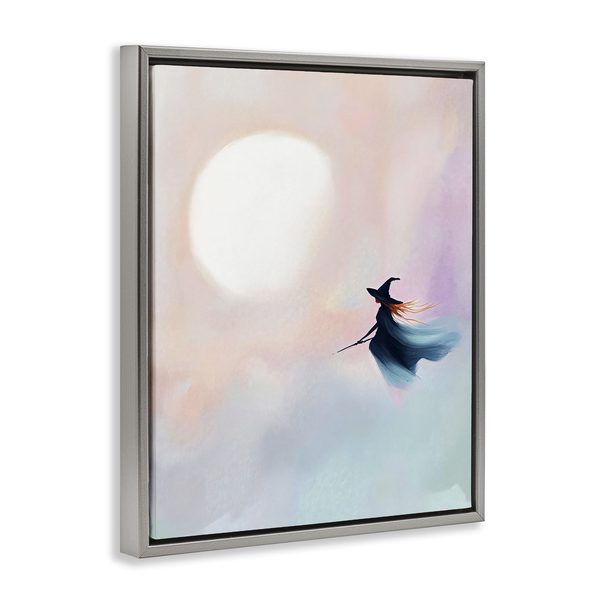 Stupell Industries Witch Flying at Sunset Gray Framed Floater Canvas Wall Art, design by The Prints Vibe