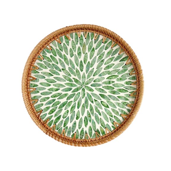 Kabuer Round Rattan Tray, Versatile Serving Tray for Table Decor, Coffee, Bread, Fruit, and More, 11.8 inch