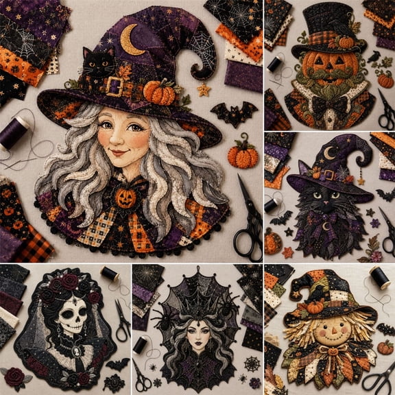 Halloween Character Patchwork DIY Kit Creative Gift for Crafters, Relaxing Sewing Project with 6 Character Options