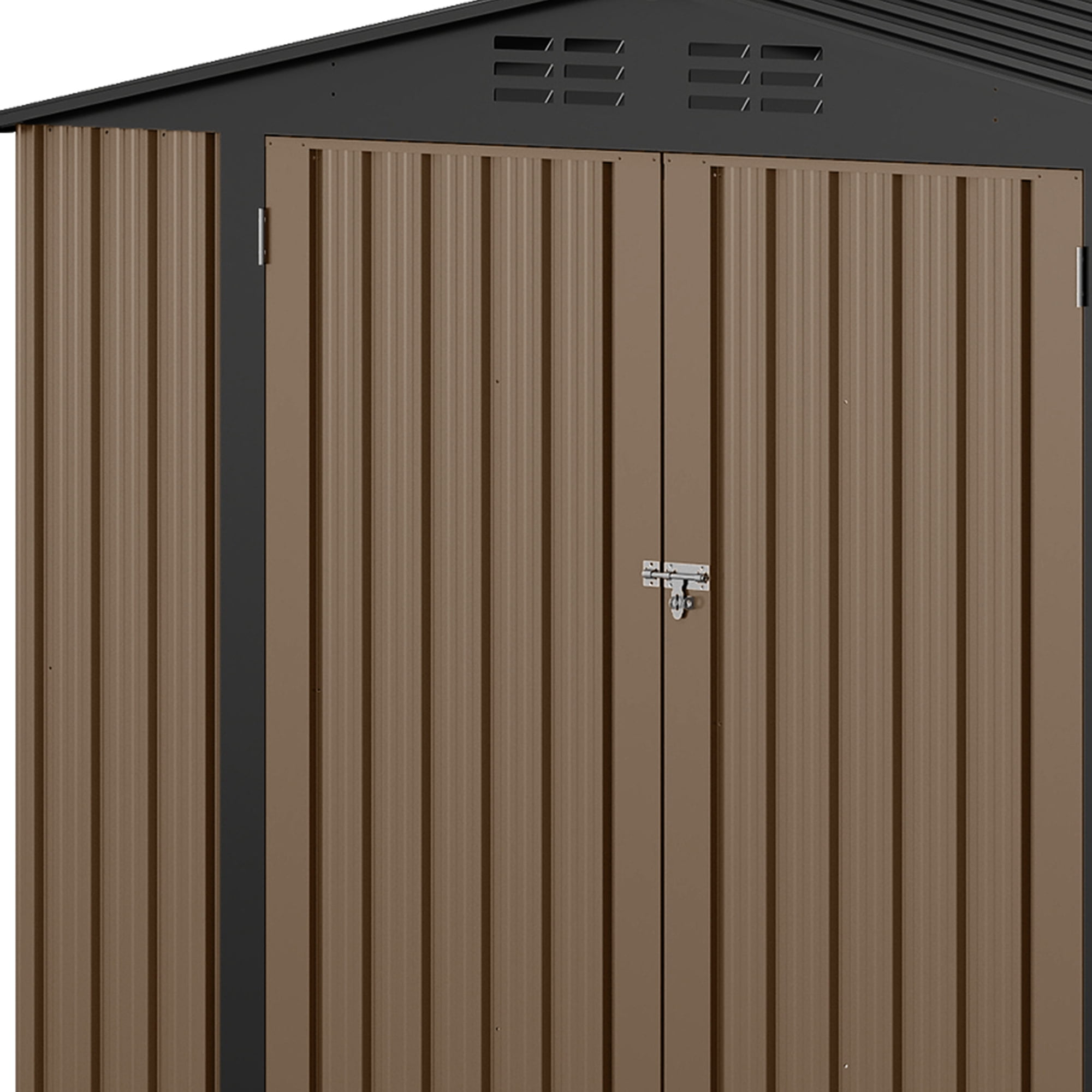 Uforic 7x5ft Metal Outdoor Storage Shed, Waterproof Heavy Duty Storage Unit with Lockable Door & Ventilation, Outdoor Tool Shed for Bike, Lawn Mower, Garden Tools, Backyard Patio Lawn Use, Brown