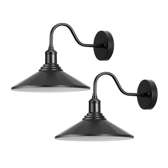 Outdoor Barn Light 2-Pack, 11.5 Inch Farmhouse Gooseneck Lights, Exterior Wall Sconce, Vintage Style, Rustproof, E26 Base for Porch, Garage, Entryway, Black