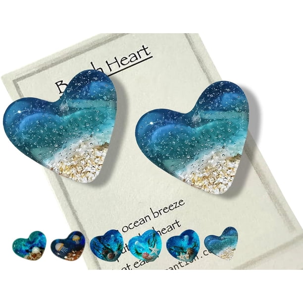 Corazón de bolsillo de vidrio para playa, adorno de corazón de vidrio oceánico hecho a mano fusionado con mar natural, ficha de bolsillo de corazón de vidrio fusionado, mini ficha linda y duradera con