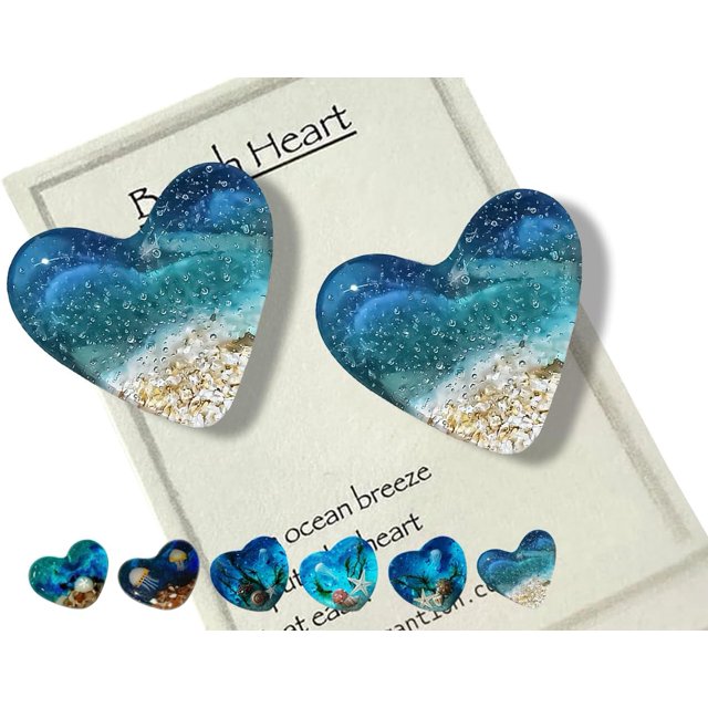 Corazón de bolsillo de vidrio para playa, adorno de corazón de vidrio oceánico hecho a mano fusionado con mar natural, ficha de bolsillo de corazón de vidrio fusionado, mini ficha linda y duradera con