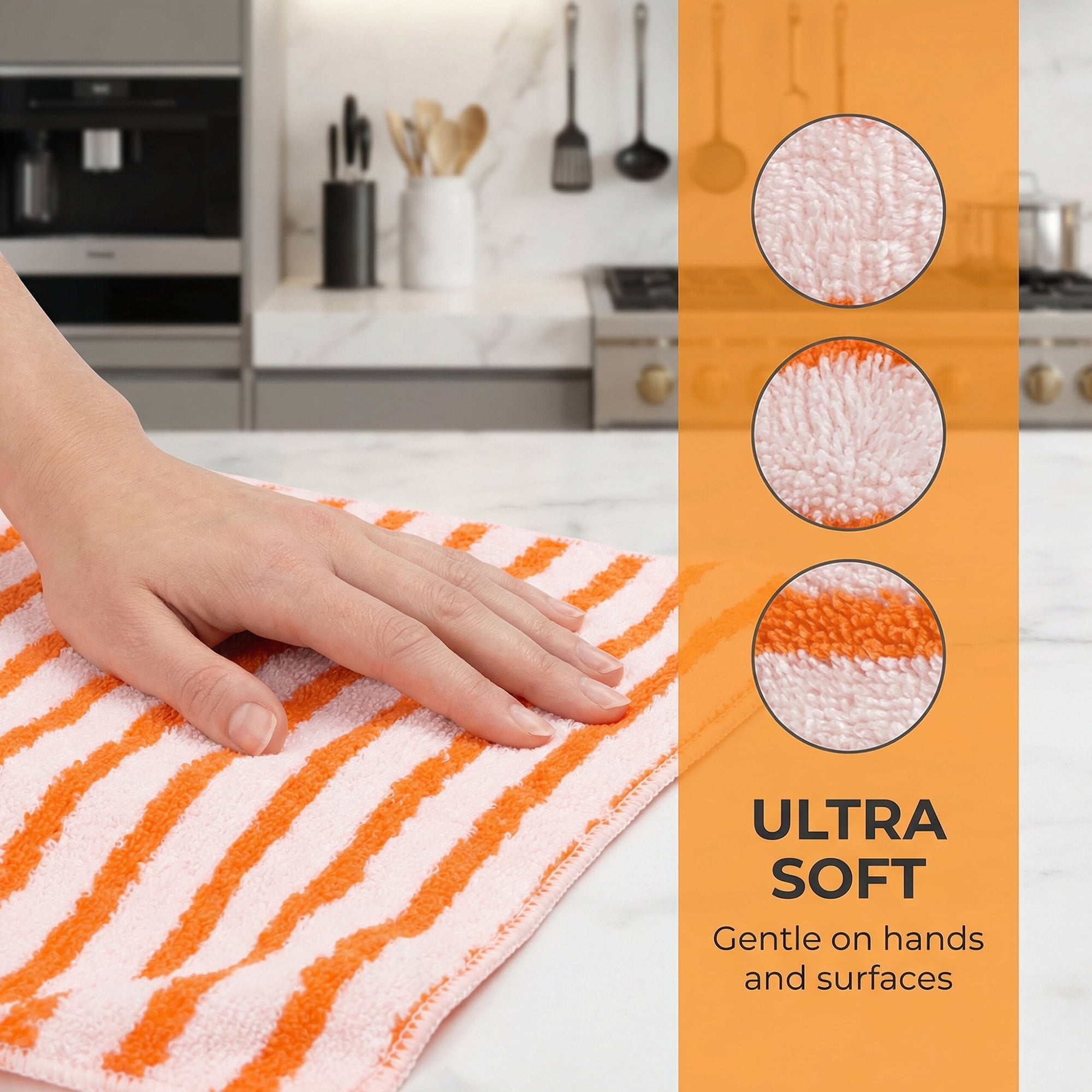 Unique Bargains 6 Pack Wood Fiber Striped Reusable Towels Orange 9" x 7"/11" x 12"