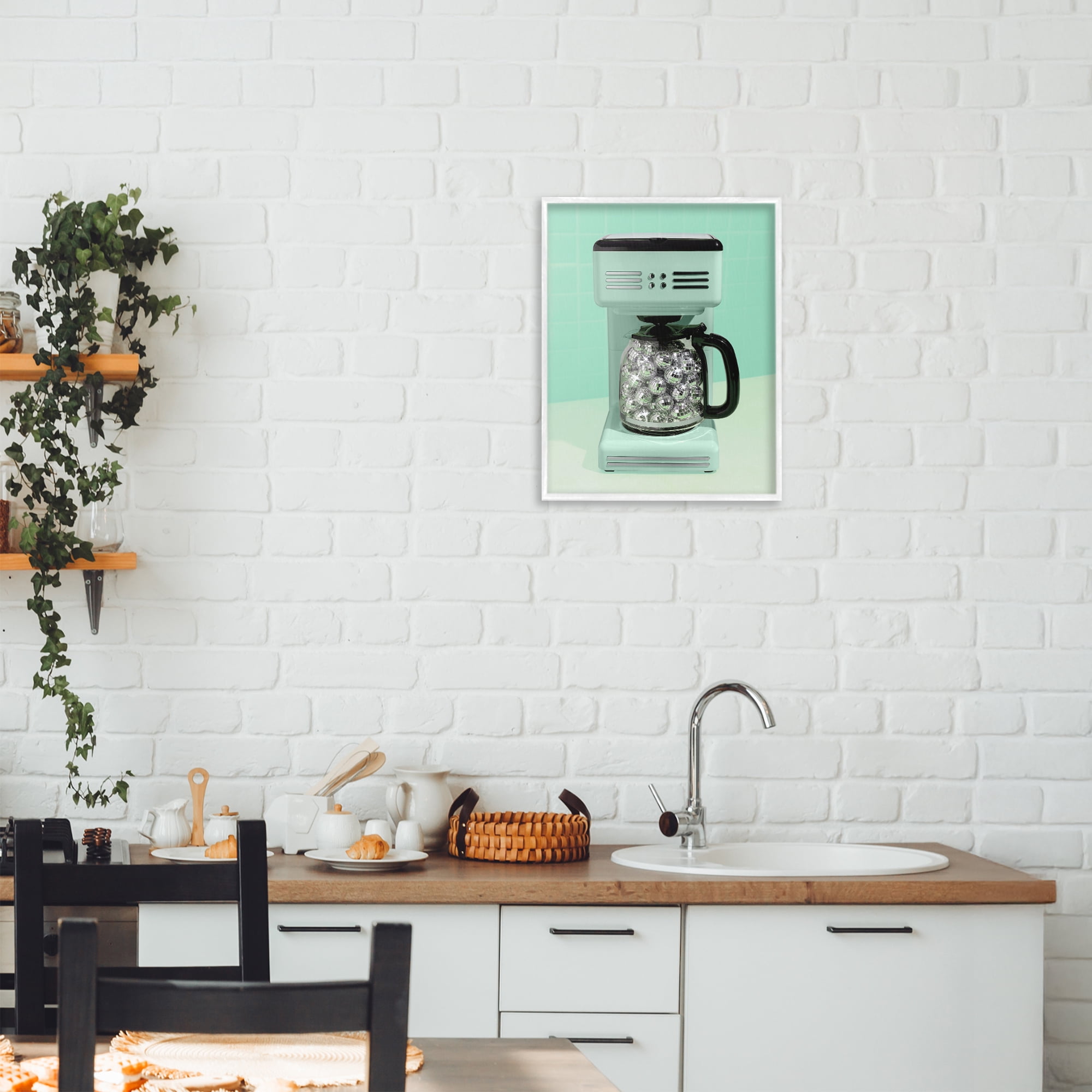 Stupell Industries Disco Coffee Maker over Green White Framed Giclee Art, design by LISH Creative