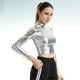 thumbnail image 5 of EeaseMX Bustier sexy de color plateado y liso de charol para mujer, traje de actuación de manga larga para cosplay, discoteca, escenario, talla S, 5 of 8