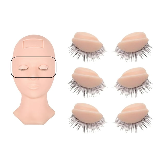 Cabeza de Maniquí Salvador Práctica de Pestañas Silicona 3 Pares de Párpados 28 x 13.5 cm