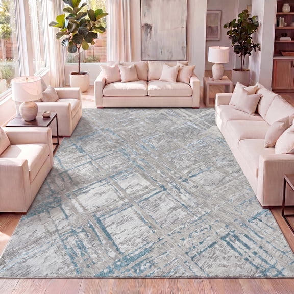 JONATHAN Y SILK ORCHID 3 x 5 Area Rug, Slant Abstract - Gray/Turquoise, SOR201A-3