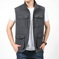 thumbnail image 3 of IYTR Mens Cargo Vest Sleeveless Jacket Zipper Stand-up Collar Coat Loose Outdoor Workout Vest Jacket with Pocket Solid Color Khaki XL, 3 of 4