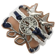 Ac Union ACUNION Handmade Luckly Leaf Love Birds Tree for Life Charm for Friendship Gift Leather Bracelet