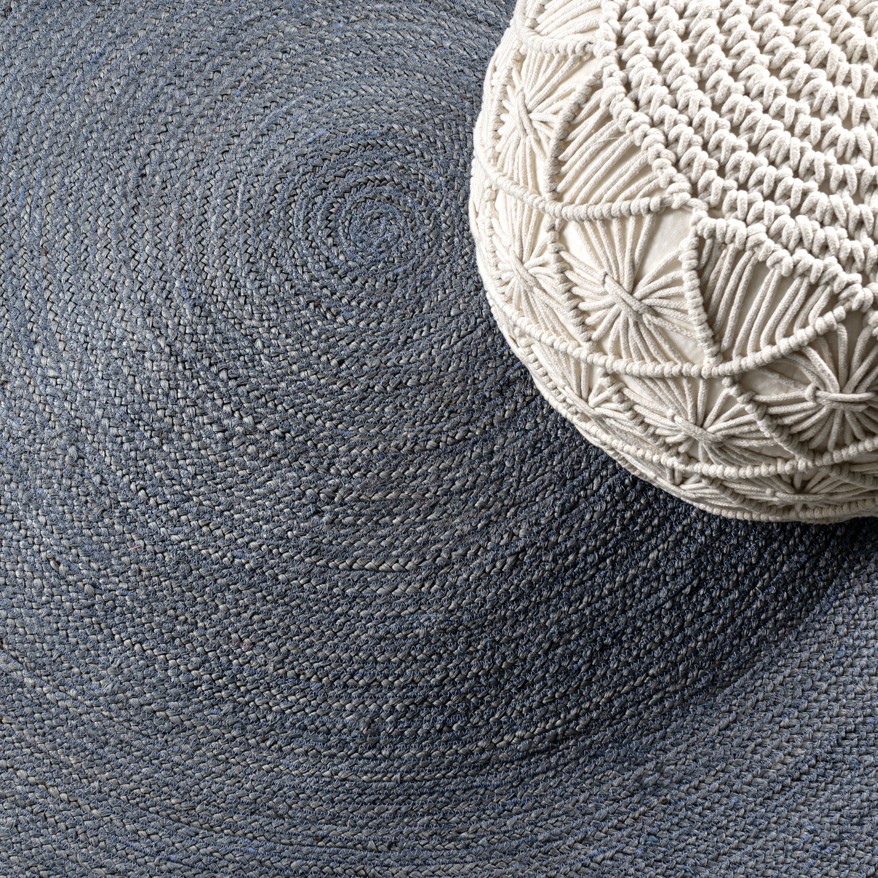 JONATHAN Y ANSA 4' Round Area Rug, Zara Braided Coastal Cottage Jute - Blue, RNF116C-4R