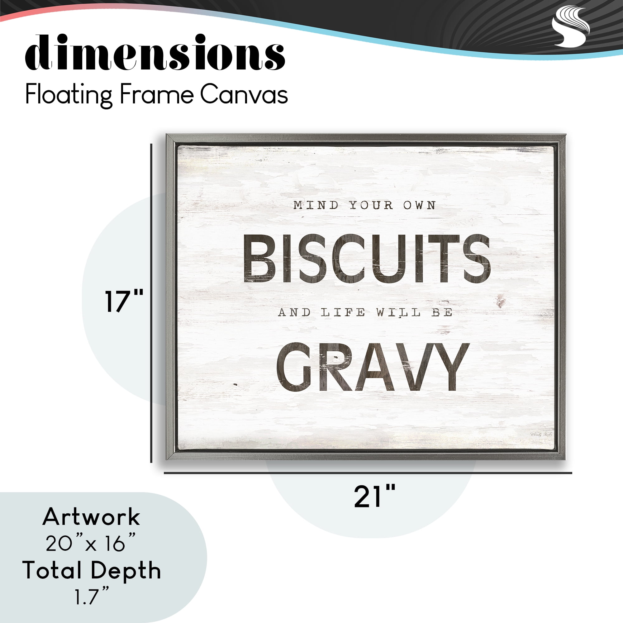 Stupell Industries Mind Your Biscuits Life Is Gravy Gray Framed Floater Canvas Wall Art, design by Cindy Jacobs