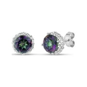 FOREVER NEW 2.52 ct Mystic Fire Topaz Round Halo Stud Earrings in Sterling Silver