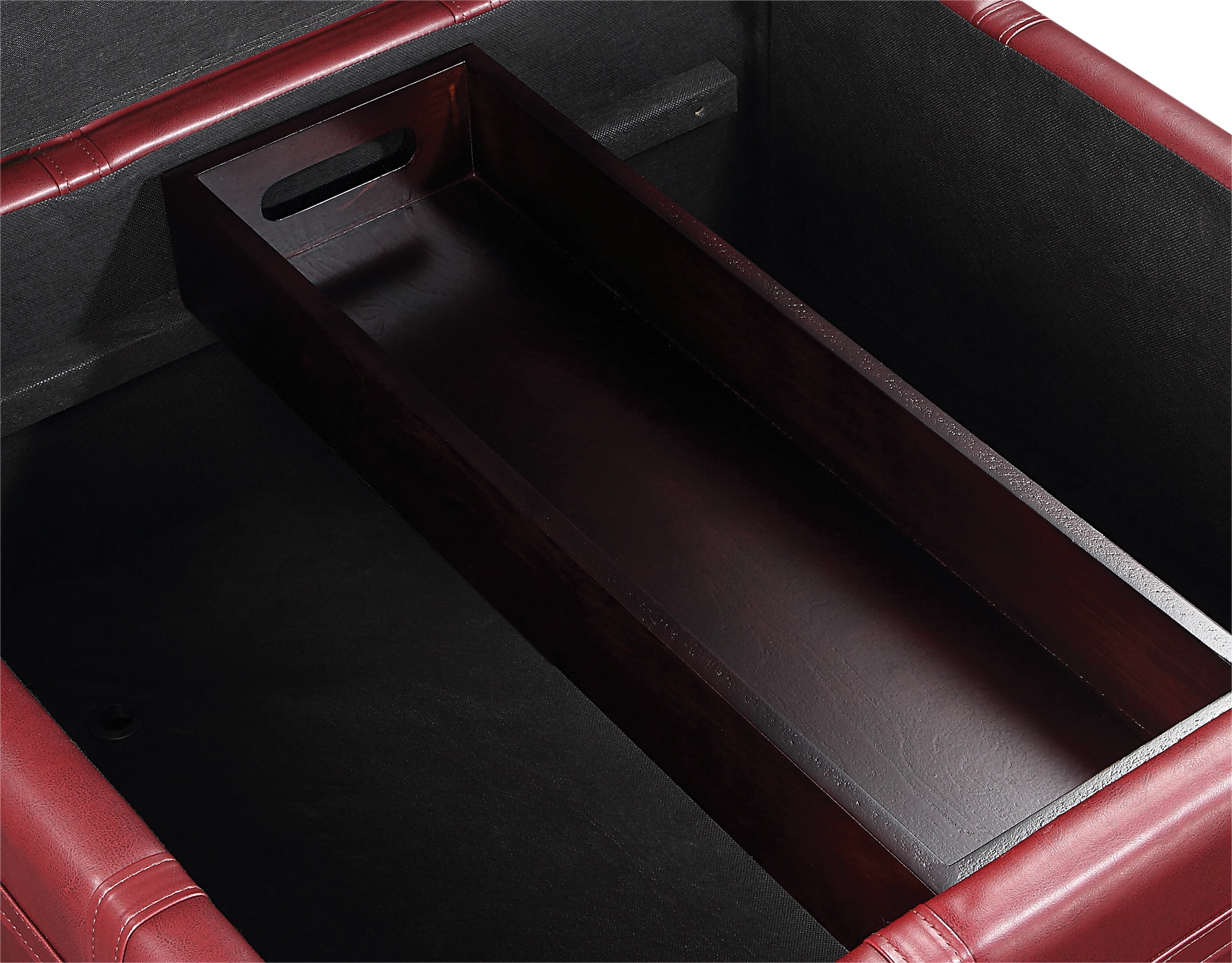 Detour Strap Square Storage Ottoman in Crimson Red Faux Leather