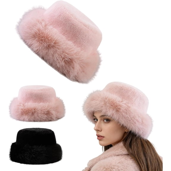 Faux Fur Winter Bucket Hats for Women Fuzzy Warm Plush Nordic Style Hat Fashion Casual Fisherman Hats for Trips Ski