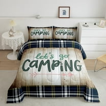 Camping Decor Bedding Comforter Sets , Happy Camping Bedding for Camper Camping Fan Rv Travel Trailers Comforter Set Vintage Rustic Wooden Planks Down Comforter, Queen