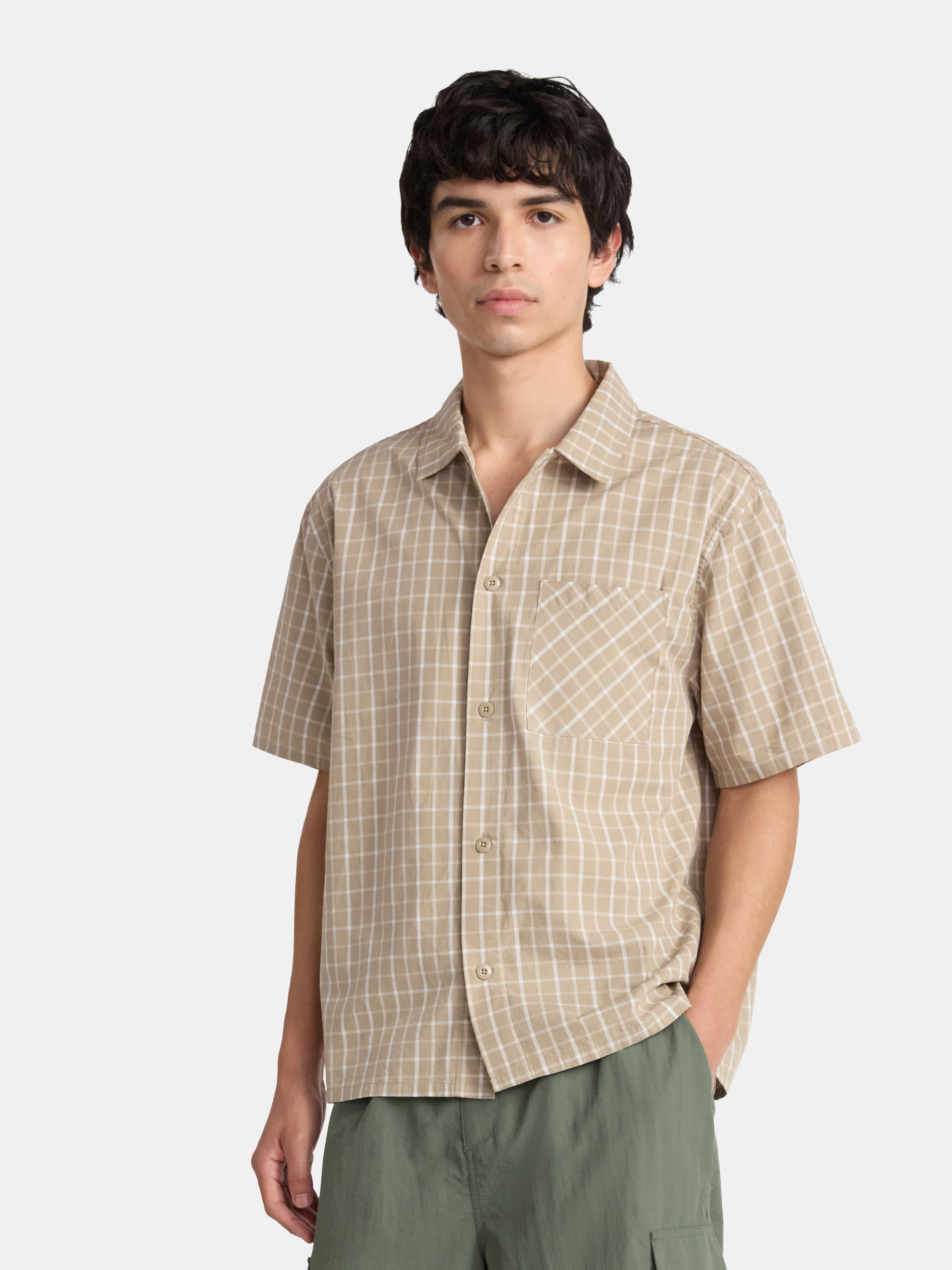 No Boundaries Collared Cotton Boxy Cropped Fit Flannel Shirt