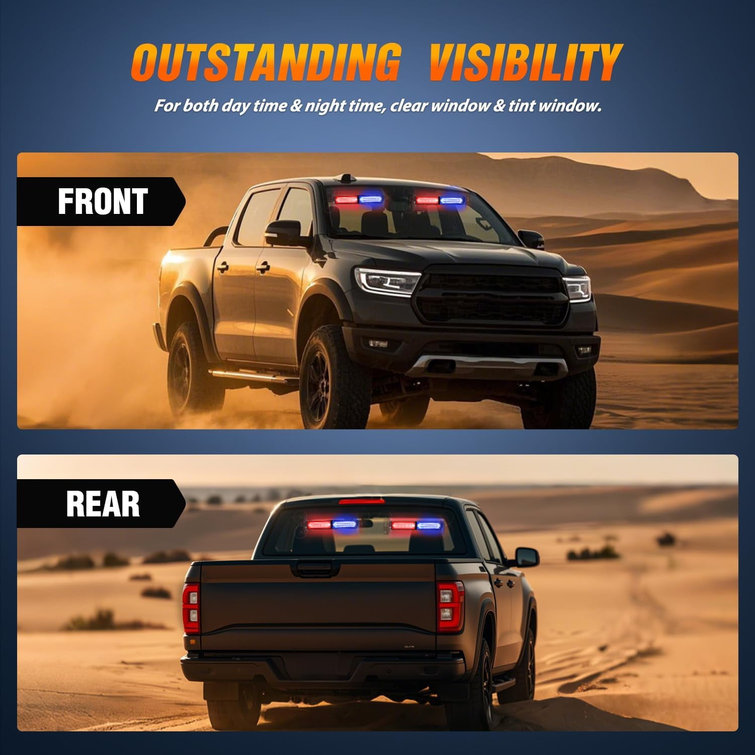 Nilight 40LED Blue Red Emergency Strobe Advisor Light Bar with Suction Cups Dash Safety Warning Hazard Flashing Lights Interior Front/Rear Windshield for Trucks Construction Vehicles