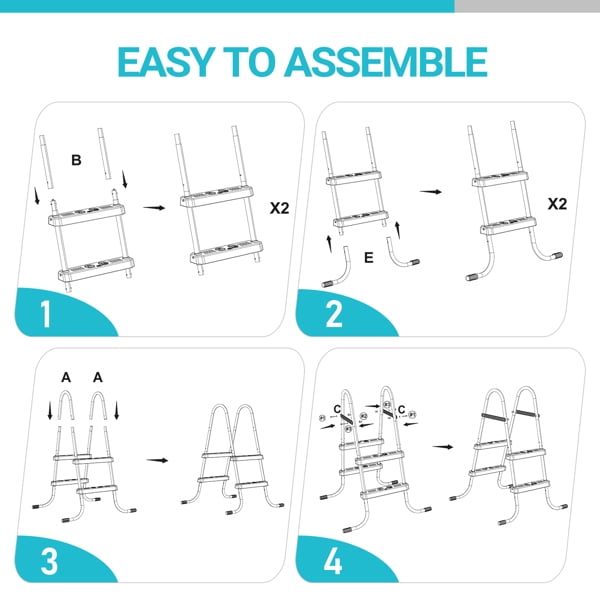 Alvantor Double-Sided 2-Step Ladder for Above Ground Pools, 300 lb Capacity, White & Gray