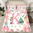 thumbnail image 2 of Manfei Teens Xmas Tree Fairy Full Size Sheets, Cartoon Monogrammed K Bed Sheets, Pink Christmas Plaid Sheet Sets, Luxury Bedroom Decor, 4 Pieces, 2 of 7