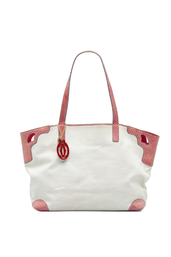 Pre-Owned Cartier Marcello Python Embossed Shoulder Bag Tote Beige Pink Canvas... (Fair)
