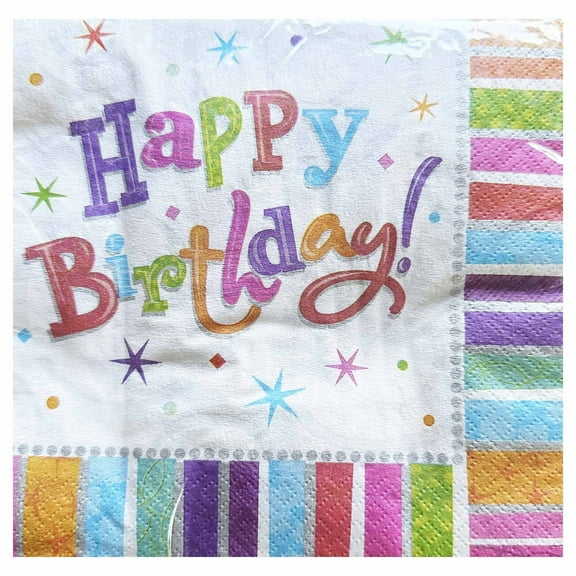Radiant Birthday Modern Stripe Bright Adult Kids Party Paper Luncheon Napkins