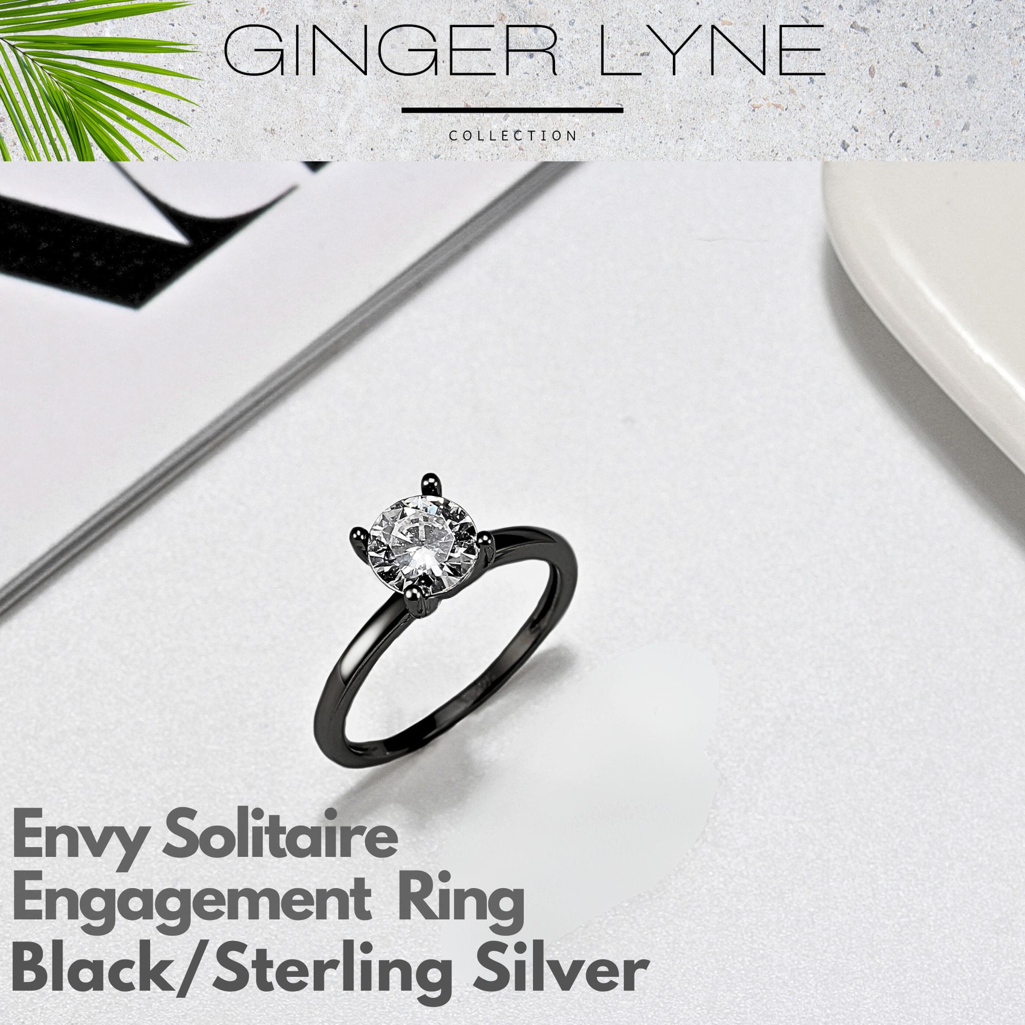 Envy Solitaire 1.25 Ct Engagement Ring for Women Promise Ring for Her Cubic Zirconia Sterling Silver Ginger Lyne